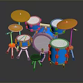 Blue Drum Set With Yellow Cymbals Orange Accents And Stool