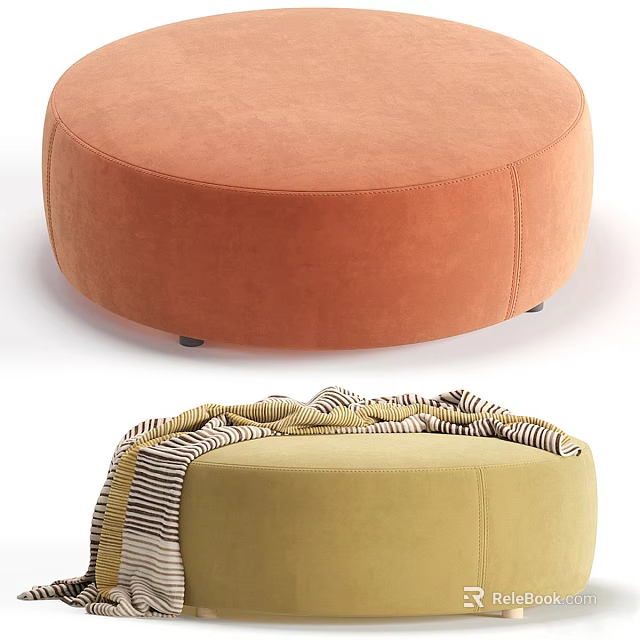 Cozy Round Single Sofa In Orange And Green With Striped Blanket Decoration 3d model 