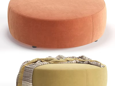 Cozy Round Single Sofa In Orange And Green With Striped Blanket Decoration 3d model