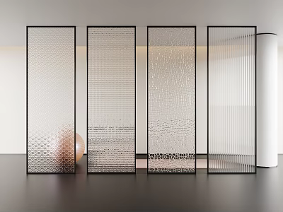 Modern Glass Room Dividers With Textured Patterns And Black Frames In Interior Space 3d model