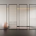 Modern Glass Room Dividers With Textured Patterns And Black Frames In Interior Space