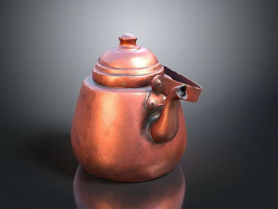 Vintage Copper Teapot as Classic Household Item with Lid Spout and Handle 3d model