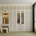 Elegant White Modern Wardrobe With Arched Doors Dressing Table And Drawers 3d model