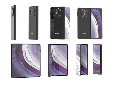 Showcasing HUAWEI Foldable Smartphones Multiple Angles Purple Black Gradient Design 3d model