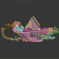 Futuristic Red Sci-Fi Weapon with Streamlined Metallic Texture and Glowing Hi-Tech Details