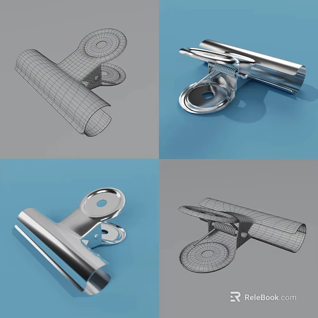 Metal Folder Clip 3D Model With Wireframe And Rendered Design Views 3d model