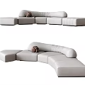 Modern Light Gray Sectional Sofa With Curved Design And Decorative Pillow 3d model