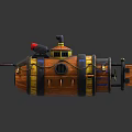 Cartoon Wooden Submarine As Water Transport With Cannon Windows And Propellers