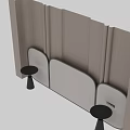 Elegant Modern Wall Decor With Curved Fabric Panels And Black Accent Tables