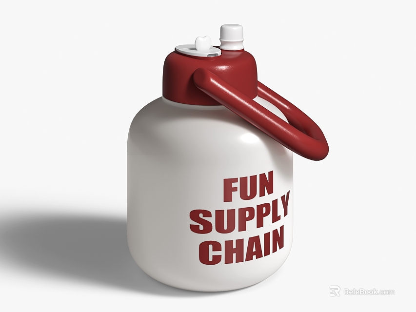 White Insulated Jug with Red Lid Handle and Fun Supply Chain Print 3d model 