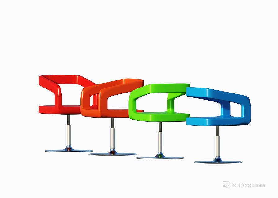 Colorful Modern Bar Stools With Curved Back And Metal Base In Various Colors 3d model 