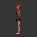 Game Movie Character With Orange Double Bun Glasses Pink Dress Arm Accessories Small Bag Barefoot