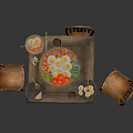 Rustic Wooden Dining Table With Four Chairs Plates And Food On Top