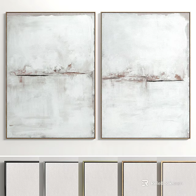 Two Abstract Paintings With White Background And Brown Horizontal Strokes 3d model