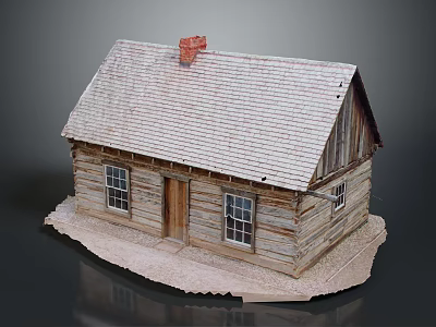 Log Cabin Model With Weathered Wooden Structure Roof Chimney Windows And Door 3d model