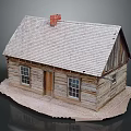 Log Cabin Model With Weathered Wooden Structure Roof Chimney Windows And Door