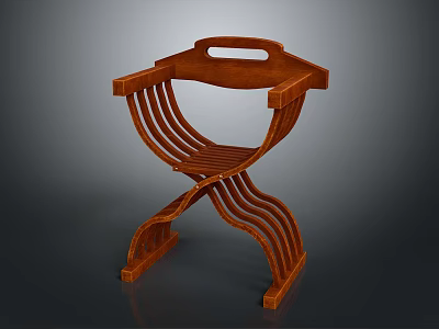 Wooden Leisure Chair With Curved Frame Structure And X Shaped Leg Design Details 3d model