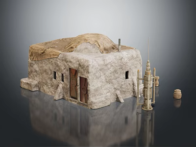 Traditional Adobe House Model With Tower Structure And Clay Pot 3d model
