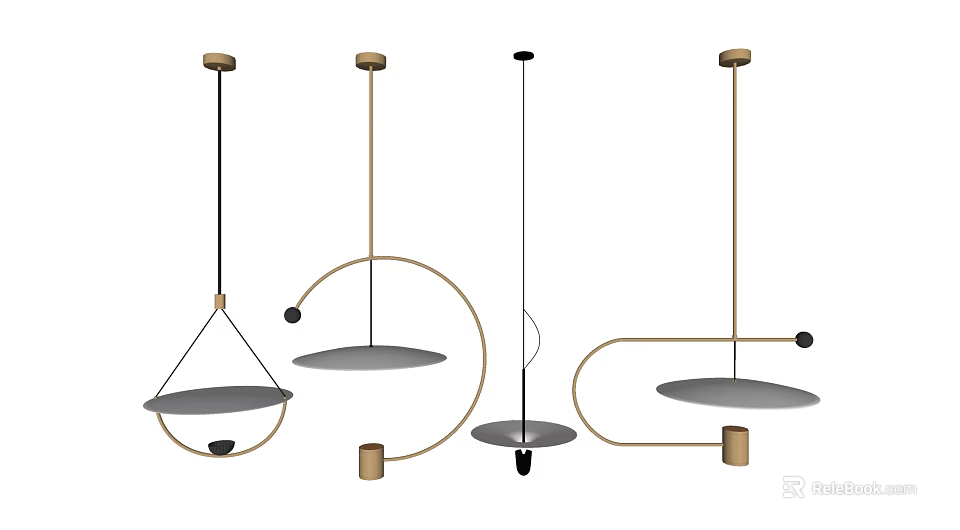 Minimalist Modern Pendant Lights With Circular Curved Triangular Shapes And Metal Frames 3d model