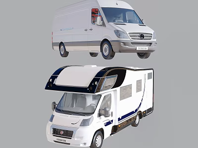 White Commercial Van and Modern Motorhome with Black Roof and Blue Stripes 3d model