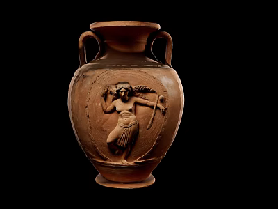 Decorative Ornament Set Terracotta Amphora Vase With Relief Female Figure Design 3d model