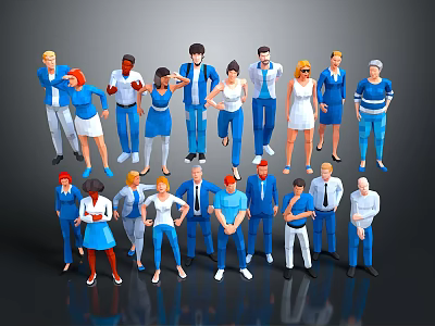 Group of Diverse 3D Characters with Different Ages Genders and Outfits 3d model