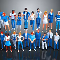Group of Diverse 3D Characters with Different Ages Genders and Outfits