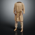 Loose Fit Beige Long Sleeve Robe With Belt And Matching Pants And Shoes