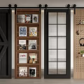 Various Style Barn Doors Featuring Wooden Slatted Glass Panel Grid Shelf Pegboard With Magazines Decor
