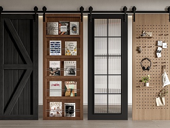 Modern barn door sliding door sliding door book hole board 3d model