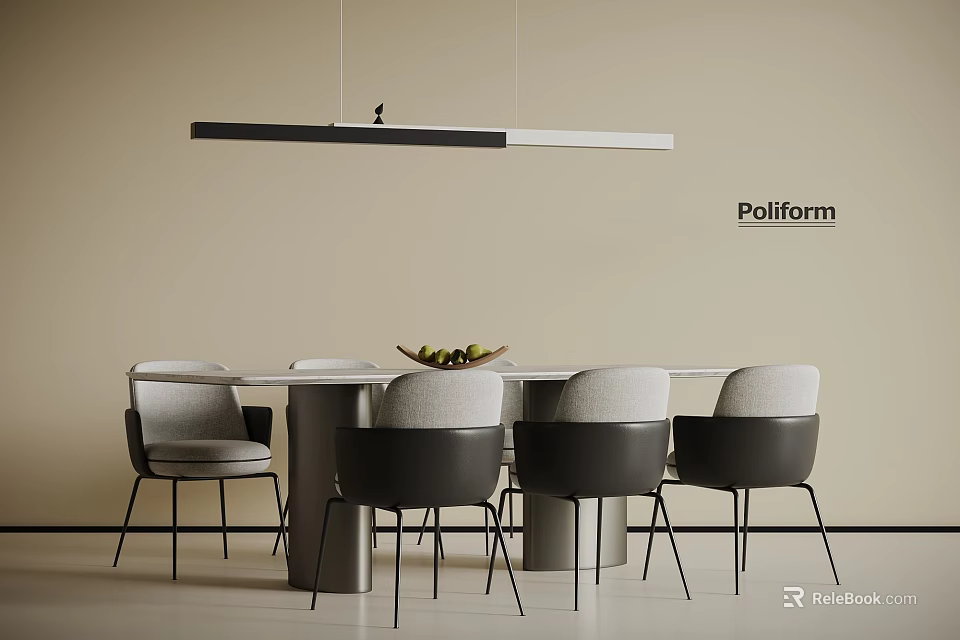 Modern Dining Table Set With Stylish Chairs And Minimalist Pendant Lighting Design 3d model