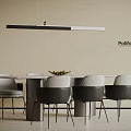 Modern Dining Table Set With Stylish Chairs And Minimalist Pendant Lighting Design 3d model