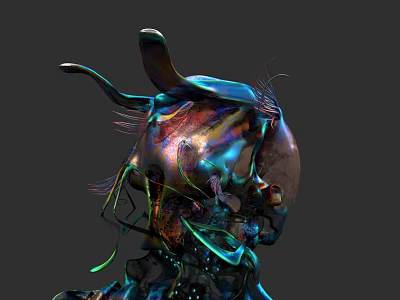 Futuristic Metallic Abstract Head Sculpture With Iridescent Colors And Complex Design 3d model