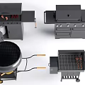 Different Types of Outdoor Barbecue Grills and Smokers with Side Tables and Storage