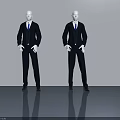 Modern Swing Door Display With Black Suit Mannequins On Reflective Floor