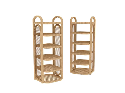 Natural Rattan Multi Tier Storage Shelves For Living Room Bedroom Home Organizer 3d model