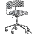 Modern Office Desk and Chair Set with Red Upholstered Chair Wheeled Base and Metal Frame