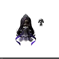 Princess With Long Purple Black Hair Crown And Purple White Dress And Gray Small Companion Creature