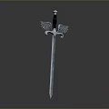 Silver Metal Sword With Wing Decorations On Hilt And Sharp Blade 3d model