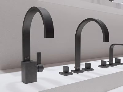 Black Modern Bathroom Faucet Set With Varied Curved Shapes And Sleek Design 3d model