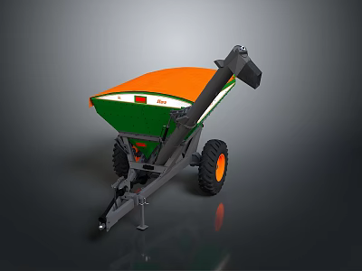 Orange And Green Agricultural Fertilizer Spreader Vehicle With Black Wheels And Mechanical Arm 3d model