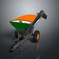 Orange And Green Agricultural Fertilizer Spreader Vehicle With Black Wheels And Mechanical Arm