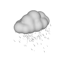 White Cloud with Blue Lightning and Falling Raindrops on Gray Background with Reflection
