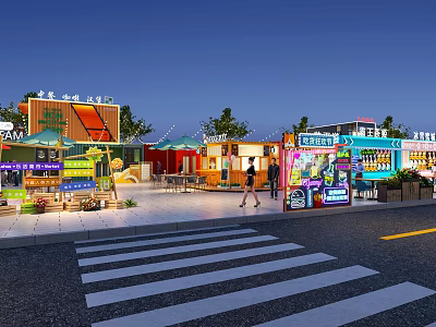 Colorful Commercial Street With Vibrant Storefronts Pedestrians Walking And Bright Signboards 3d model