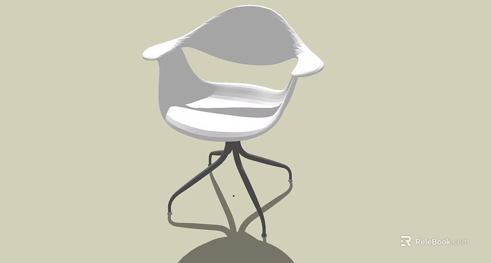 Modern White Office Chair With Armrests And Black Metal Base Design 3d model 