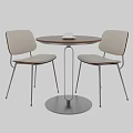 Modern Round Wooden Table With Light Cushioned Chairs And Black Metal Legs