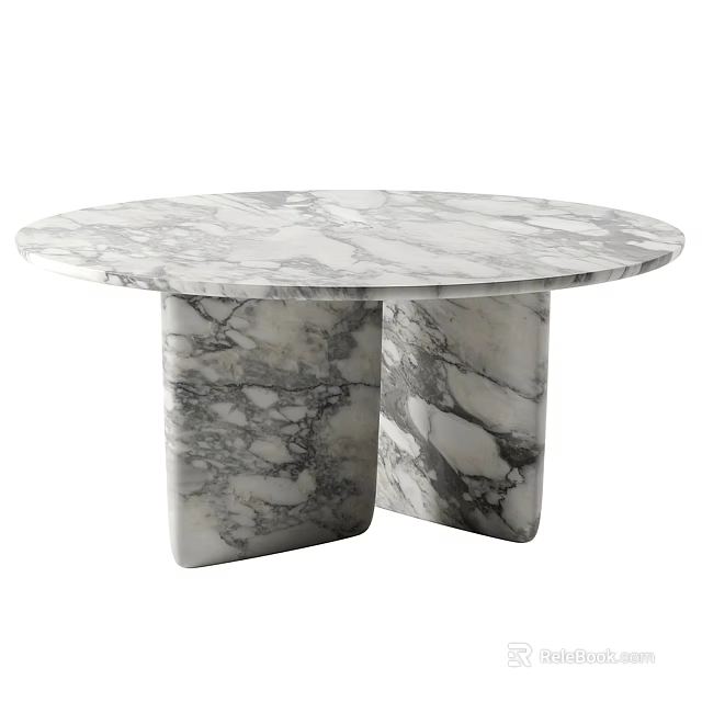 Marble Dining Table with Round Top and Square Marble Legs for Modern Elegant Interior 3d model 