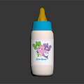 White Baby Bottle With Blue Cap Yellow Nipple And Little Riders Cartoon Design