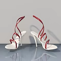 Elegant White High Heels With Red Straps On Gray Background With Reflection