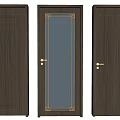 Wooden Hinged Doors With Glass Panel Gold Frame And Different Panel Designs 3d model